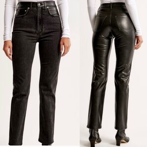 Abercrombie Mixed Fabric Ultra High Rise Ankle Straight Jeans Black Faux Leather